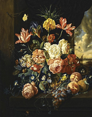 ₴ Репродукція натюрморт від 318 грн.: Натюрморт з тюльпанами, трояндами та фруктами