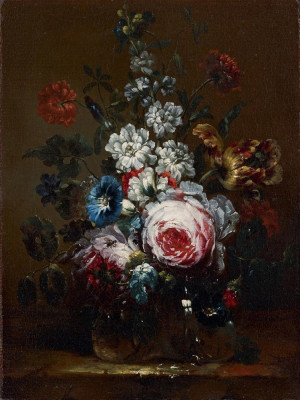 ₴ Репродукція натюрморт від 196 грн.: Троянди, берізка, тюльпан, живокість та інші квіти у вазі