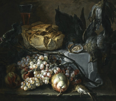 ₴ Репродукція натюрморт від 356 грн.: Буханець хліба, устриці виноград та дичина