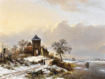₴ Репродукция пейзаж от 241 грн.: Зимний пейзаж с въездными воротами в Вилворде