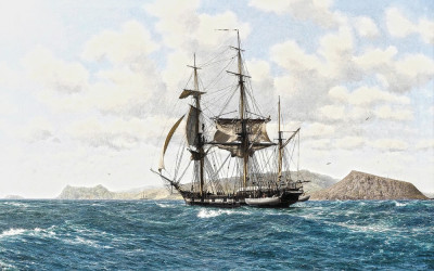 ⚓Репродукция морской пейзаж от 205 грн.: Корабль "Бигль" у Галапагосских островов 17 октября 1835