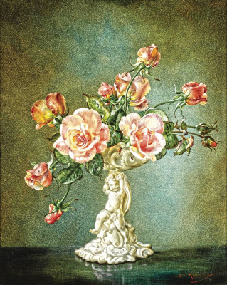₴ Репродукция натюрморт от 242 грн.: Розовые розы в скульптурной вазе