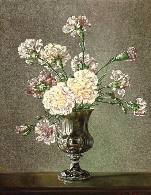 ₴ Репродукція натюрморт від 247 грн.: Рожеві гвоздики у срібній вазі