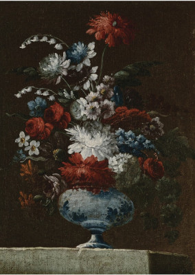 ₴ Репродукція натюрморт від 204 грн.: Квіти у фарфоровій вазі на кам'яному виступі