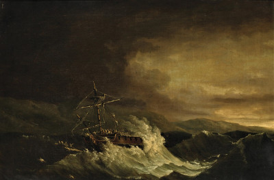 ⚓Репродукція морський краєвид від 285 грн.: Аварія фрегату біля Пуерто-Ріко під час великого урагану 1780 року з членами екіпажу на плоту, що рятуються