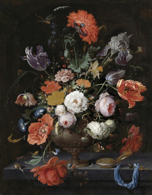 ₴ Репродукція натюрморт від 396 грн.: Натюрморт з квітами та годинником
