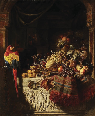 ₴ Репродукція натюрморт від 237 грн.: Натюрморт з фруктами та папугою