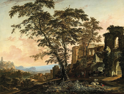 ₴ Репродукция пейзаж от 241 грн.: Обширный пейзаж с крестьянами и животными, отдыхающими в тени римских руин