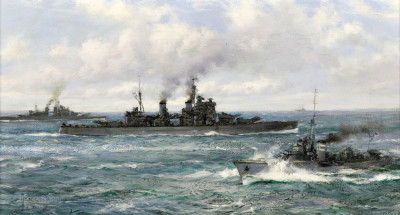 ⚓Репродукция морской пейзаж от 181 грн.: Два линейных корабля класса "King George V" и британский эсминец