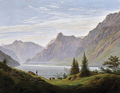 ₴ Репродукция пейзаж от 325 грн.: Пейзаж с горным озером, утро