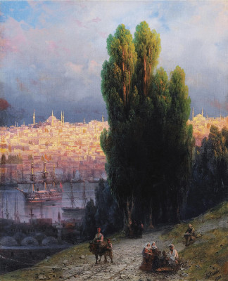 Купите пейзаж от 196 грн: Константинополь, вид на Золотой Рог с самостоятельным портретом художника