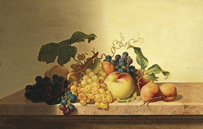 ₴ Репродукція натюрморт від 277 грн.: Натюрморт з виноградом, персиками та абрикосами