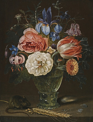 ₴ Репродукція натюрморт від 430 грн.: Натюрморт із квітів у ремері з польовою мишою та колоском