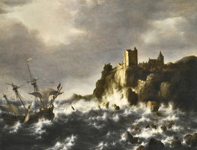 ⚓Репродукція морський краєвид від 241 грн.: Корабельна аварія в штормовому морі, недалеко від скелястого узбережжя