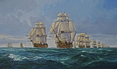 ⚓Репродукція морський краєвид від 199 грн.: Нельсон на лінійному кораблі "Victory" по дорозі до Трафальгару