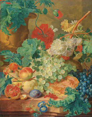₴ Репродукція картини натюрморт від 325 грн.: Натюрморт з квітами та фруктами