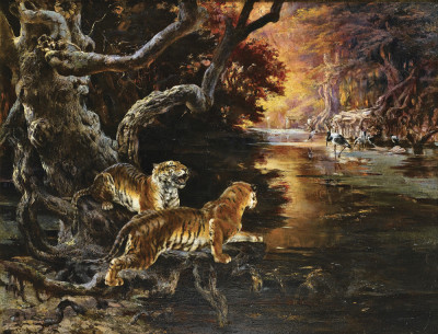 ₴ Репродукція побутовий жанр від 225 грн.: Два тигри на полюванні
