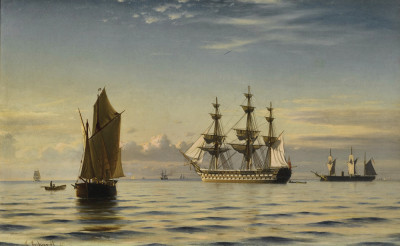 ⚓Репродукція морський пейзаж від 205 грн.: Фрегат та інші судна у спокійному морі