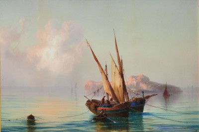 Купити картину море художника від 184 грн.: Острів Прочіда з човном