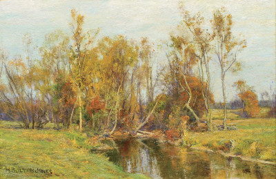 ₴ Репродукция пейзаж от 211 грн.: Осенние деревья вдоль ручья