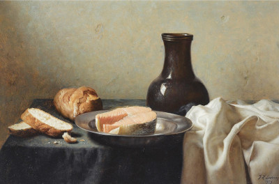 ₴ Репродукция натюрморт от 217 грн.: Натюрморт с лососем и хлебом