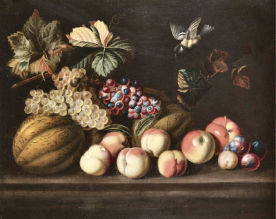 ₴ Репродукція натюрморт від 253 грн.: Дині, виноград, персики, яблука та лазурівка