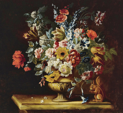 ₴ Репродукция натюрморт от 193 грн.: Цветы в вазе с белкой на столе