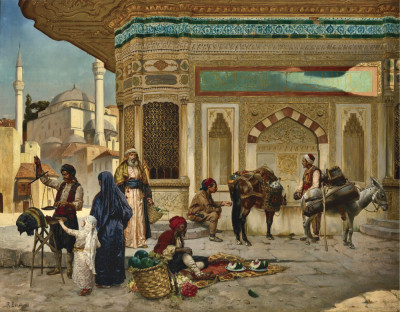 ₴ Репродукция бытовой жанр от 247 грн.: Торговая сцена возле фонтана Ахмеда III в Константинополе