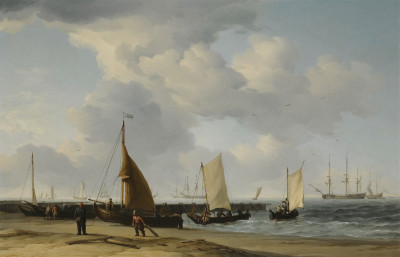 ⚓Репродукція морський краєвид від 211 грн.: Голландські рибальські судна на березі, інші судна на якорі на відстані