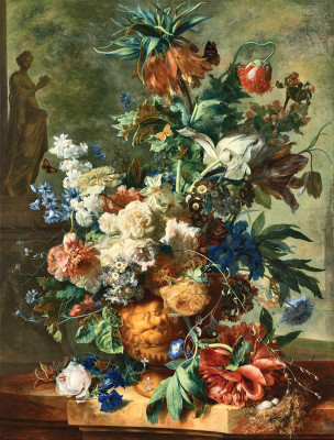 ₴ Репродукція натюрморт від 257 грн.: Букет квітів у вазі на тлі краєвиду