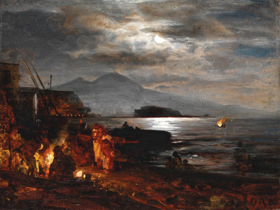 ⚓Репродукция морской пейзаж от 241 грн.: Ночной, лунный берег возле Неаполя
