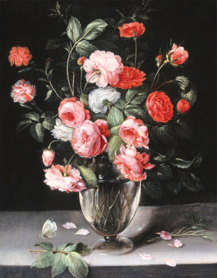 ₴ Репродукция цветочный натюрморт известного художника "Цветы в стеклянной вазе"