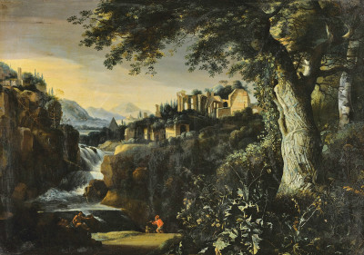 ₴ Купити картину краєвид художника від 337 грн: Гірський річковий краєвид з руїнами та лісовим підліском