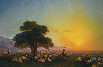 ₴ Купить картину пейзаж известного художника от 161 грн: Пастухи со своими овцами на закате
