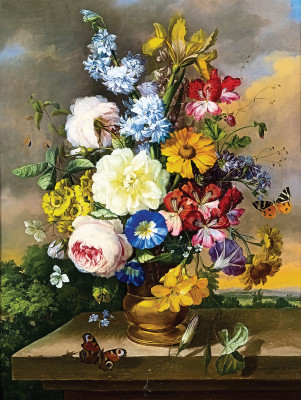 ₴ Репродукция цветочный натюрморт "Цветы на выступе"