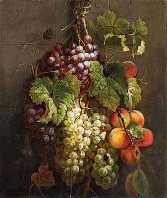 ₴ Репродукція натюрморт від 306 грн.: Виноград на лозі та персики на гілці