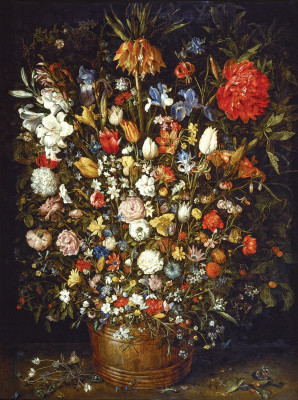 ₴ Репродукція натюрморт від 196 грн.: Квіти у дерев'яній посудині