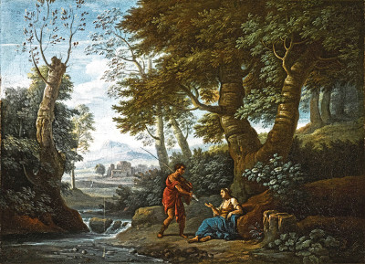 ₴ Репродукція краєвид від 241 грн.: Краєвид з рибалкою і жінки біля річки