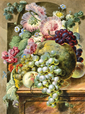 ₴ Репродукція натюрморт від 196 грн.: Натюрморт із фруктами та квітами в ніші