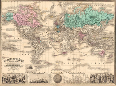 ₴ Купить старинную карту высокого разрешения от 184 грн.: Илюстрованная карта мира