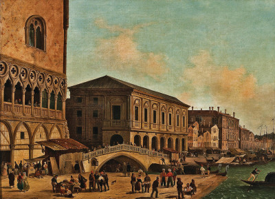 ₴ Репродукция городской пейзаж от 235 грн.: Венеция, оживленная сцена возле Понте делла Палья