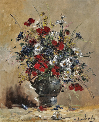 ₴ Репродукция натюрморт от 237 грн.: Букет цветов с маками и ромашкам