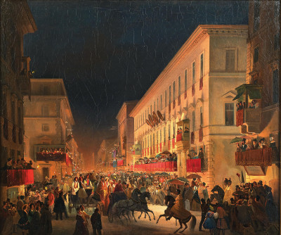 ₴ Картина міський пейзаж художника від 256 грн.: Карнавал у Римі, свято Мокколетті