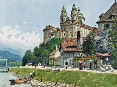₴ Репродукция пейзаж от 309 грн.: Вид на Мелькский монастырь с Дуная