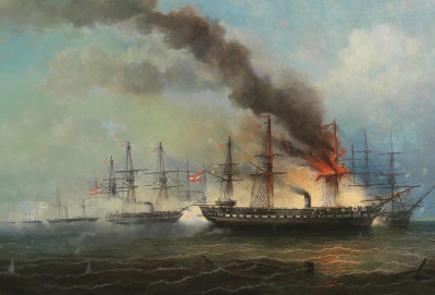 ₴ Картина батального жанра художника от 170 грн.: Морское сражение при Гельголанде 9 мая 1864