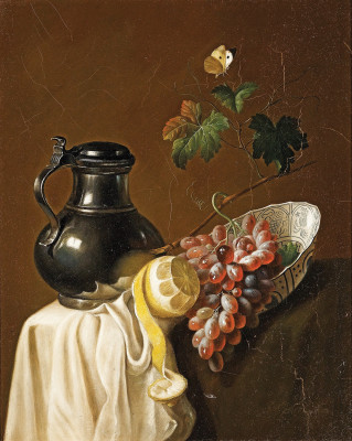 ₴ Репродукція натюрморт від 318 грн.: Натюрморт з лимоном, виноградом та метеликом