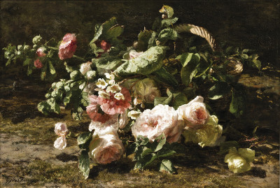₴ Репродукція натюрморт від 217 грн.: Троянди у плетеному кошику