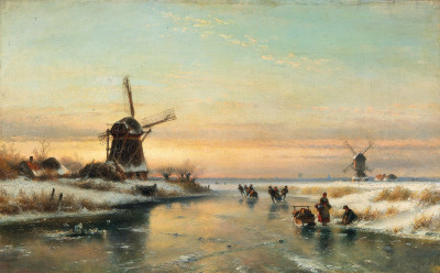 ₴ Репродукция пейзаж от 205 грн.: Пейзаж голландского канала зимой
