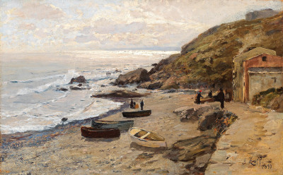 ⚓ Купить картину море художника от 205 грн.: Вечернее настроение с рыбаками на берегу