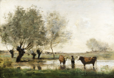 ₴ Репродукция пейзаж от 223 грн.: Коровы в болотистой местности